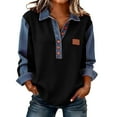 thumbnail image 3 of Women's Cool Patchwork Shirt Sweatshirts Collar Buttons Front Top Denim Shirt Women Bussiness Denim Shirts Denim Tops, 3 of 8