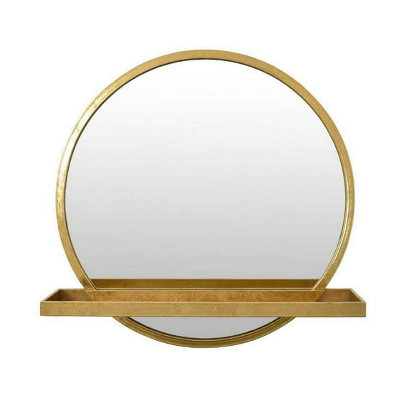 Benjara BM331361 Feno Decorative Wall Mirror with Rack - Round Gold Metal Frame - 22 in.