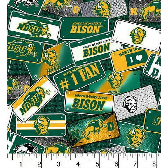 North Dakota State University Cotton Fabric with Licensed Plate Design-Sold by the Yard