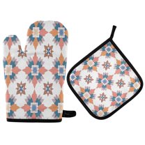 Yayeee Oven Mitts and Pot Holder Set of 4 Heat Resistant Kitchen Gloves Baking Hot Pad, Blue Abstract Pattern