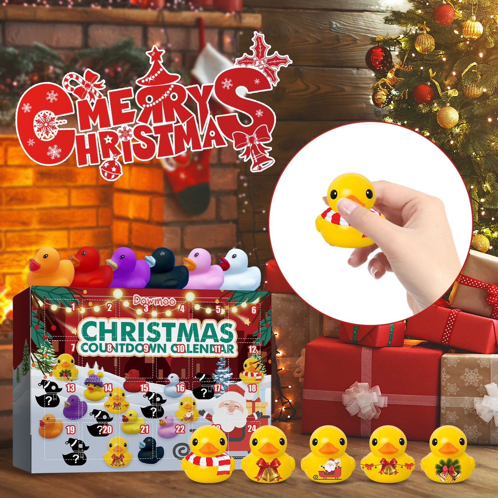 Christmas 24 Days Countdown Advent Calendar With 24 Rubber Ducks For Boys, Girls, Kids And