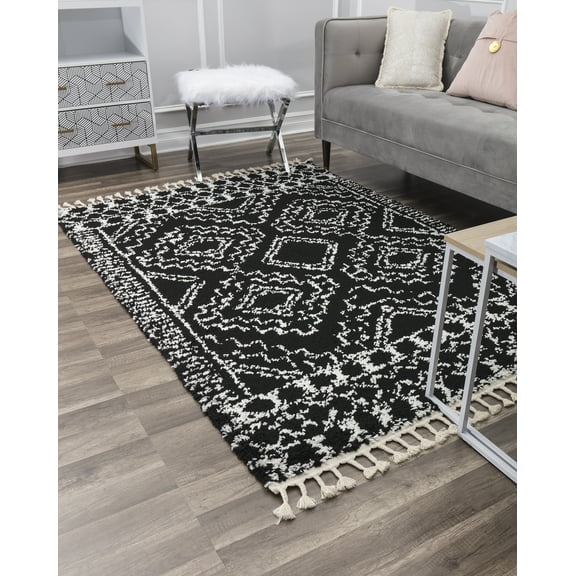 Rugs America Moon MS40A Sable Tribal Moroccan Black Area Rug, 2'2"x4'