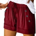 thumbnail image 2 of Shorts pour Femmes Shorts d'Été pour Femmes Grande Taille Couleur Unie Élastique Boutons Décoratifs Poche Shorts Décontractés, Shorts Rouges pour Femmes 3TG, 2 of 6