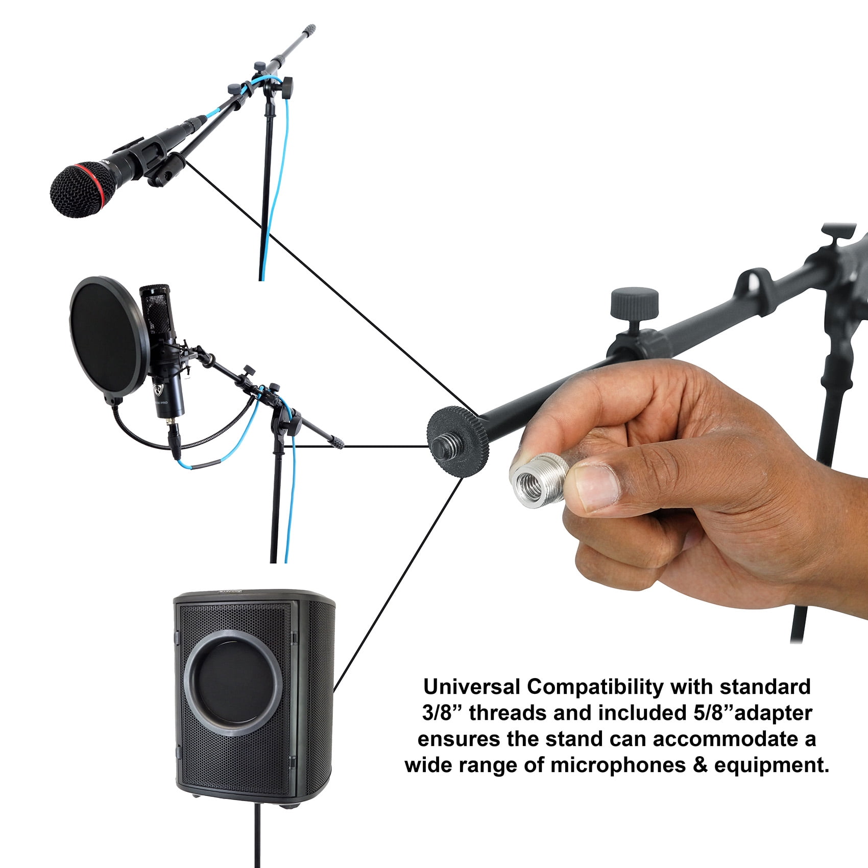 2 Rockville RMP-XLR Dynamic Cardioid Pro Microphones+10' XLR Cables+Clips+Stands