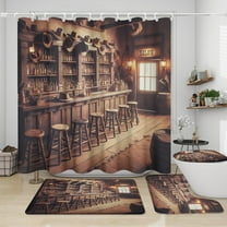 Vintage Wild West Beer Bar 4Pcs Shower Curtain Sets,Rustic Old Western Cowboy Hats Saloon Doors Bathroom Shower Curtain,Toilet Lid Rug,Bath Mat and Contour Mat,Bathroom Decor