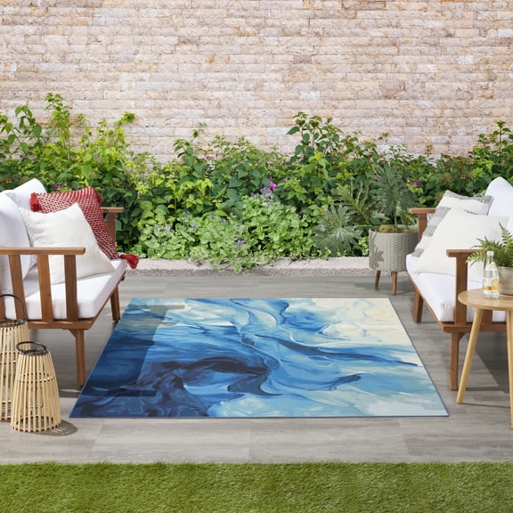 Nourison Color Splash 5'3" x 7'3" Blue Ivory Modern Rug