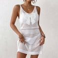 thumbnail image 2 of ShomPort Swimwear Cover up for Women Crochet Mesh V Neck Hollow out Knit Elegant Summer Beach Vacation Dress, 2 of 5