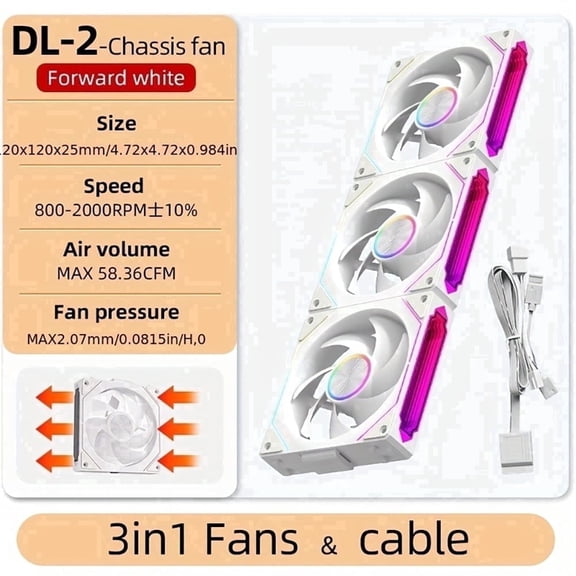 DL-2 120mm ARGB PWM PC Case Fans, 3-Pack White High Airflow Cooling Fans for Computer Case