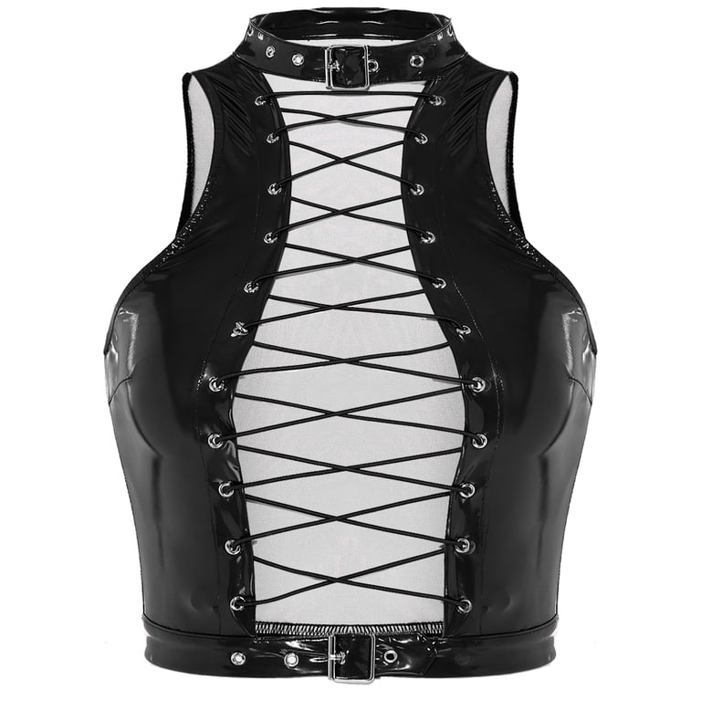 Alvivi Women's Lace Up Front Tank Tops Choker Neck Punk Sleeveless