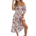 thumbnail image 4 of Jaimenalin Women Summer Ruffle Off Shoulder Floral Midi Dress Summer Smocked Beach Flowy Long Dresses White S, 4 of 9