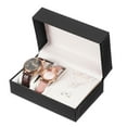 thumbnail image 1 of Estuche de viaje para relojes con organizador de joyas para hombres y mujeres, caja organizadora de joyas portátil de cuero PU de 2 compartimentos para 2 relojes, 1 collar, 1 anillo y 2 aretes, negro, 1 of 7