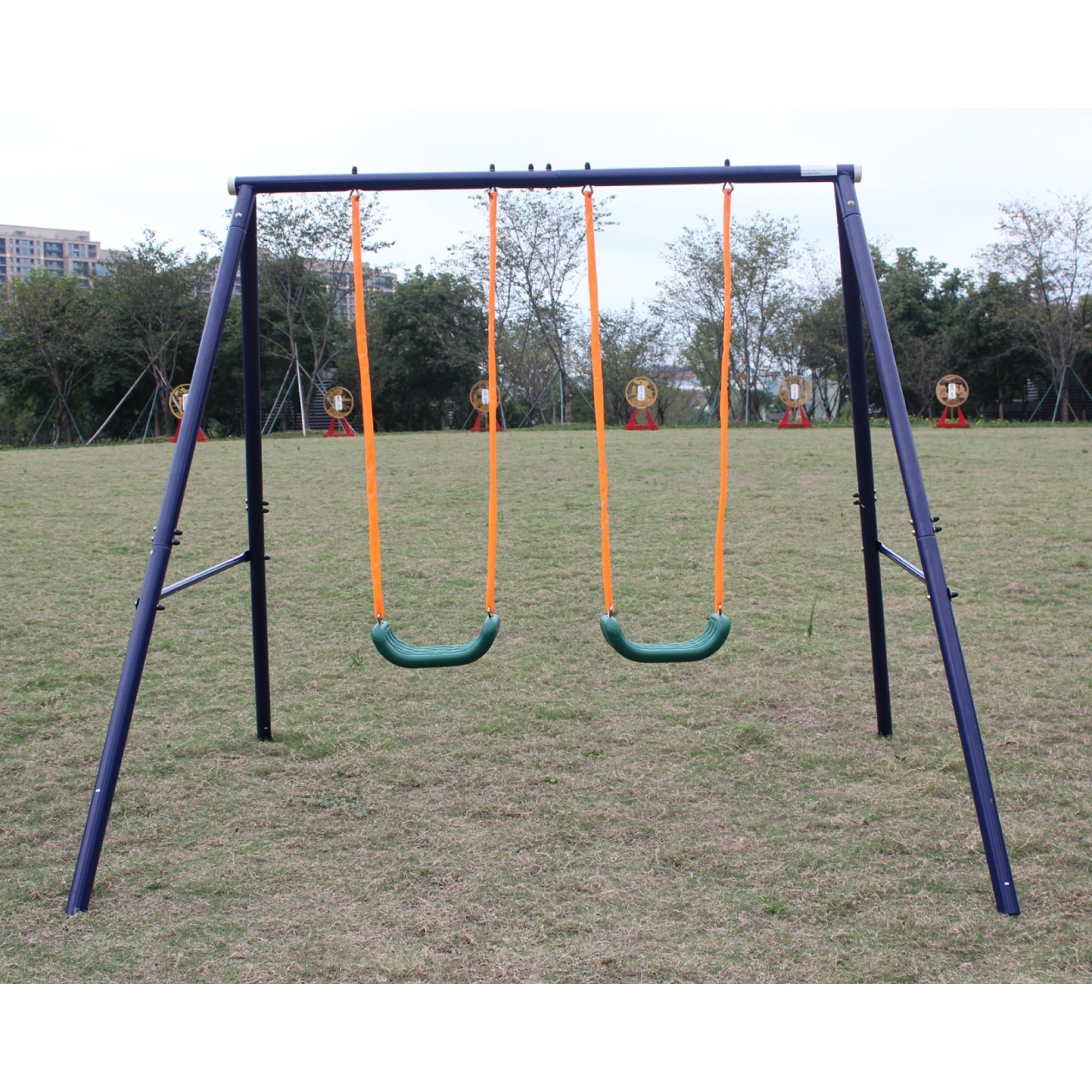 Two Station Swing Set for Children 2 Seat Porch Swing Outdoor Indoor