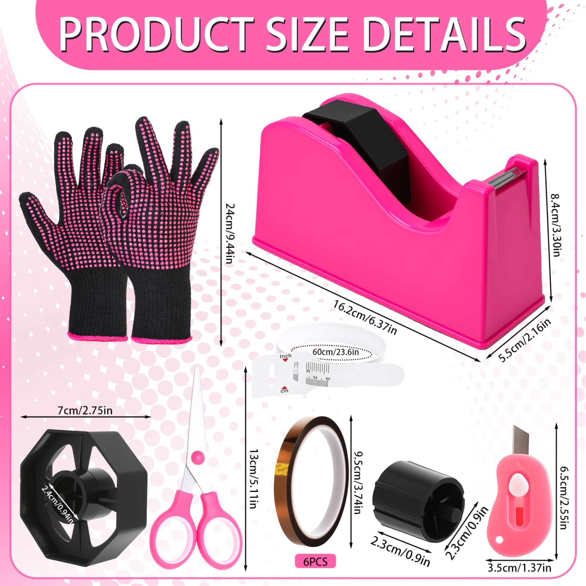12 Pack Sublimation Heat Tape Dispenser Set with Resistant Gloves, Silicone Bumps, Mini Cutter Set, Weighted Desktop Dispenser for Heat Transfer