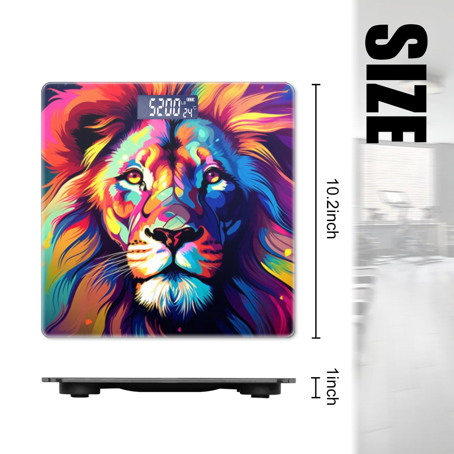 High Precision Body Weight Scale Smart Bathroom Scales with Large LCD Display(400lbs),Decorative for Bedroom-Colorful Lion Face Portrait Vector Illustration Art