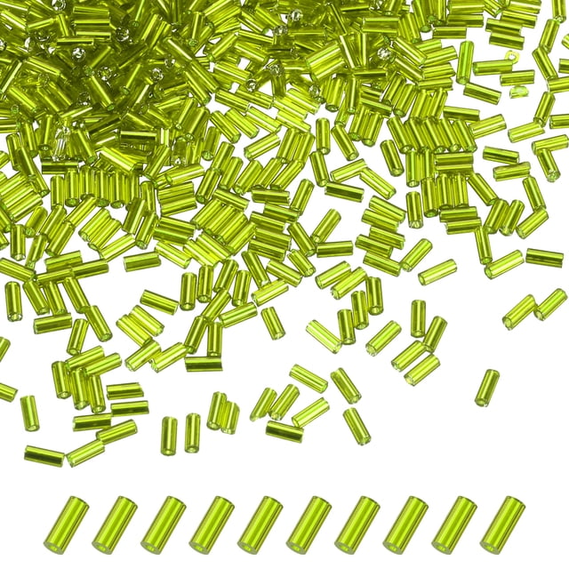 Uxcell 1800-Pack Cuentas Bugle, Cuentas de Vidrio de Tubo de Bordado de 2x4mm para Manualidades DIY/Pulsera/Collares Verde Claro