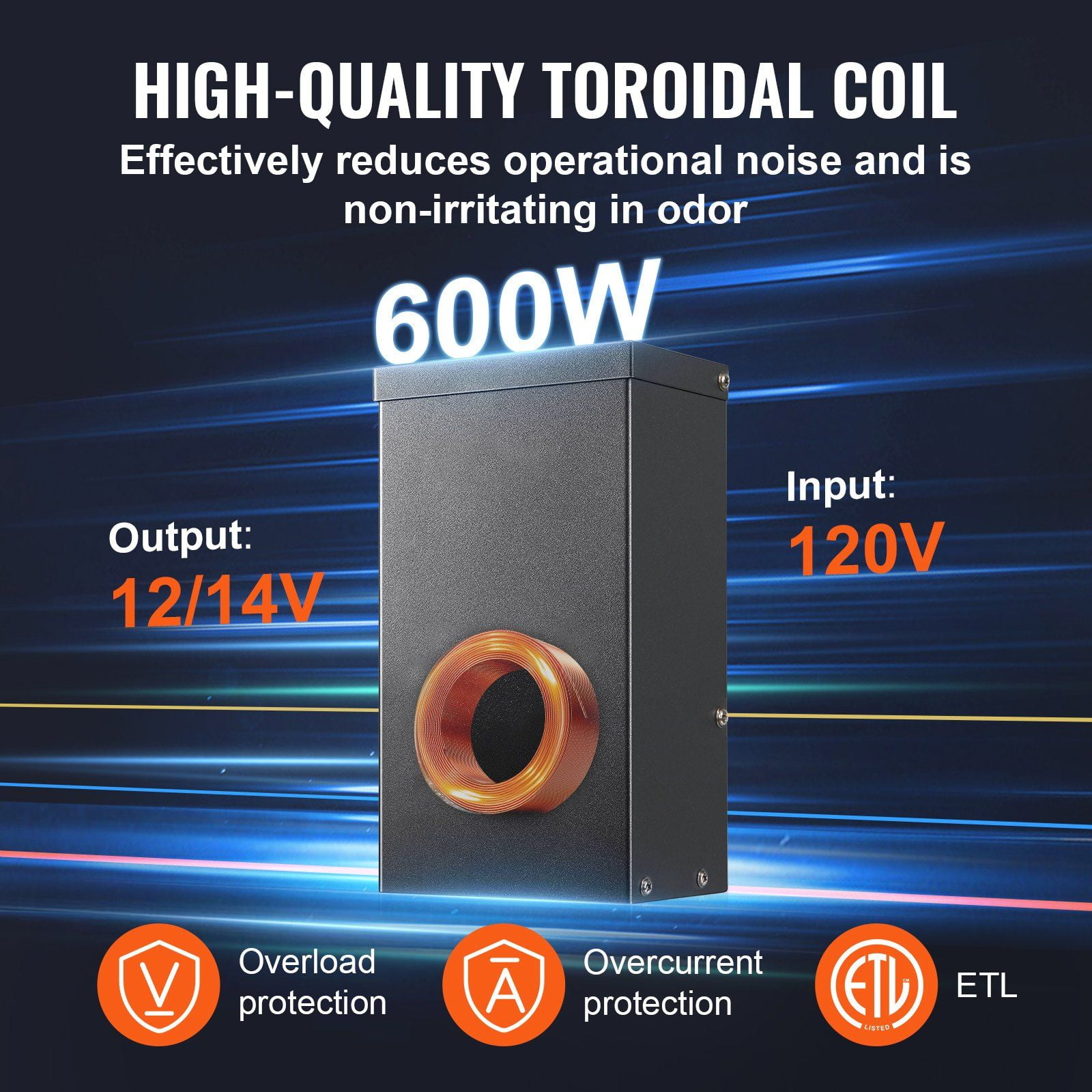 600W Low Voltage Landscape Transformer with Timer & Photocell, 120V to 12V/14V AC, Waterproof Outdoor Lighting Transformer for Spotlight, Pathway, Pool Lights, ETL Listed