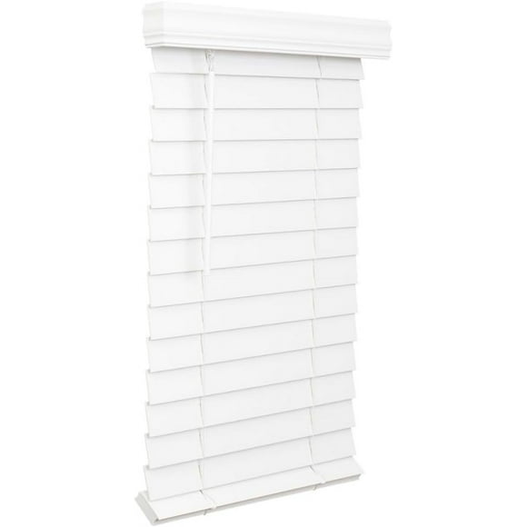 LOTUS & WINDOWARE 2.5-inch Cordless Faux Wood Blind, Plantation Style, 34" Wide x 60" Long, Smooth, Bright White – for Living Room, Bedroom, Interior Door Windows