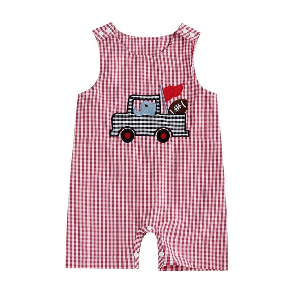BemeyourBBs Baby Boys Rompers Rugby Truck Embroidery Plaid Summer Clothes