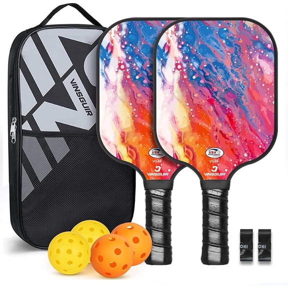 CEYAZYE Pickleball Paddles Set of 2,USAPA Approved Pickle Ball Rackets 2Pack with 4 Indoor Outdoor Balls & Bag,2 Grip Tape,Fiberglass Surface Paddles for Beginners, Men, Women, Idea Pickleball Gifts
