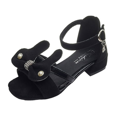 JUMESG Girl Dress Shoes Girls Sandals Glittler Bow Dress Shoes High Heels Party Wedding Flower Girls Shoes for Kid Toddler (Black 36)