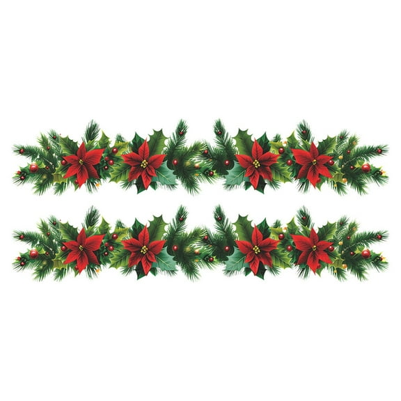 nvzhuang Christmas Wall Decals Classic Poinsettia Pine Garland Wall Stickers Indoor Art Decals for Home Decor