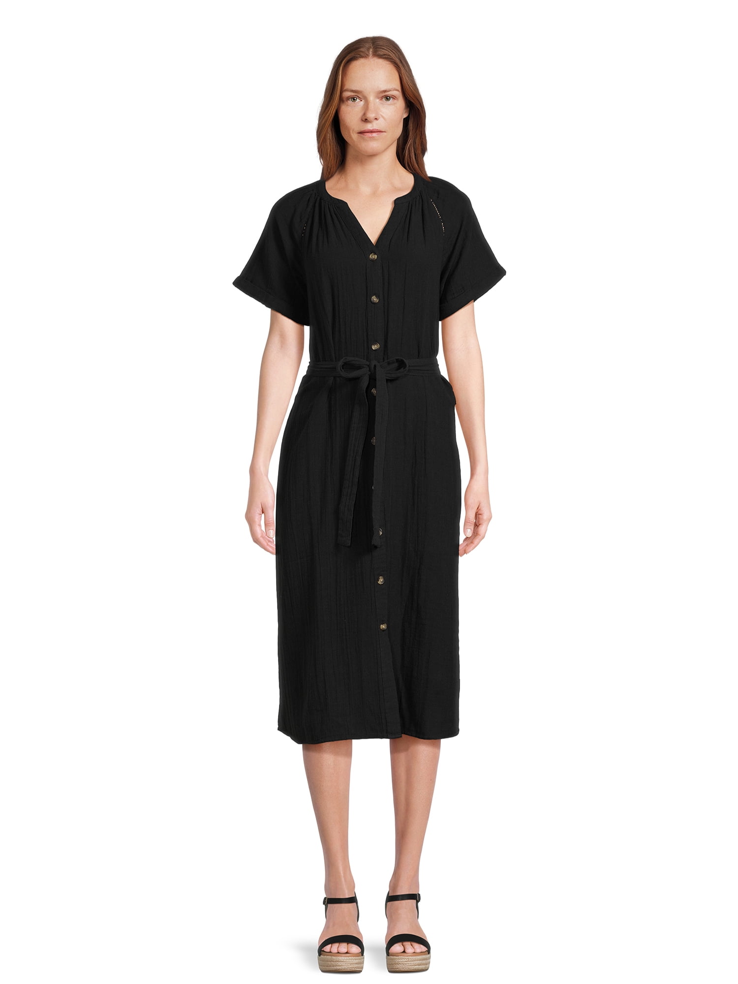 Time and Tru Women's Double Cloth Shirt Dress, Sizes XS-XXXL - Walmart.com