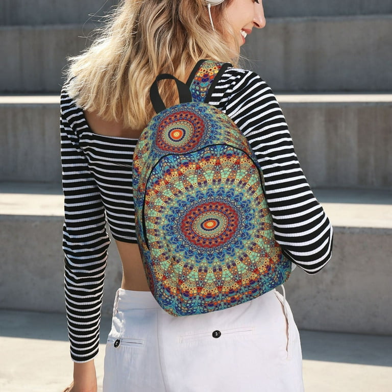 KLL Round Mandala Print Travel Laptop Backpack College Backpack