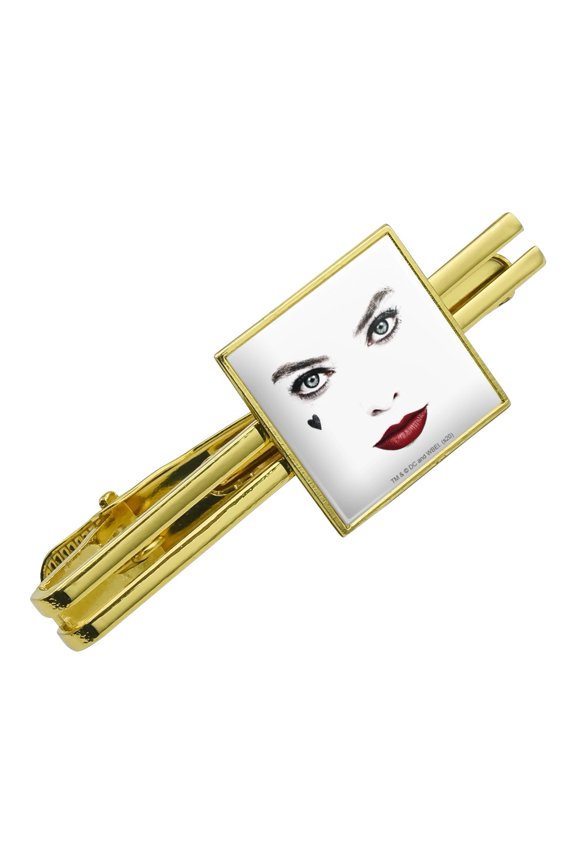 Birds of Prey Harley Quinn Red Lips Square Tie Bar Clip Clasp Tack- Silver or Gold