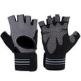 thumbnail image 1 of BOODUN 1 par de guantes de gimnasio antideslizantes para levantamiento de pesas con protección de medio dedo (gris, M), 1 of 8