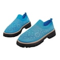thumbnail image 4 of Women's Knit Rhinestone Platform Sneakers Breathable Mesh Round Toe Slip On Lug Sole Loafers Lightweight Walking Sport Casual Shoes, 4 of 6