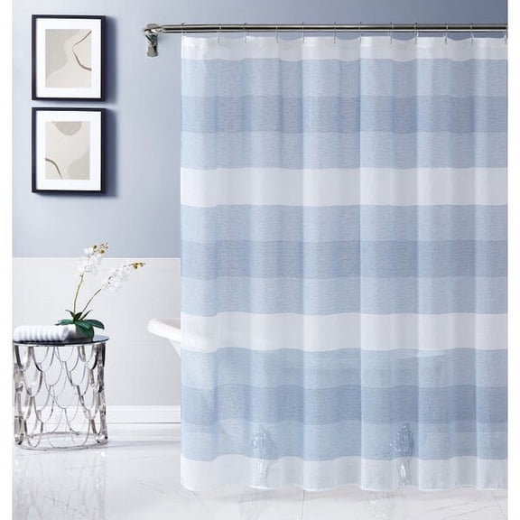 Dainty Home Chelsea 70 x 72 Linen Striped Shower Curtain in Blue