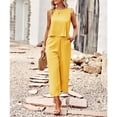 thumbnail image 4 of Women's Cotton and Linen blend 2-Piece Set: Sleeveless Crop Top & Wide Leg Pants  Summer Outfit Size Up for Relaxed Fit S-XL, 4 of 8