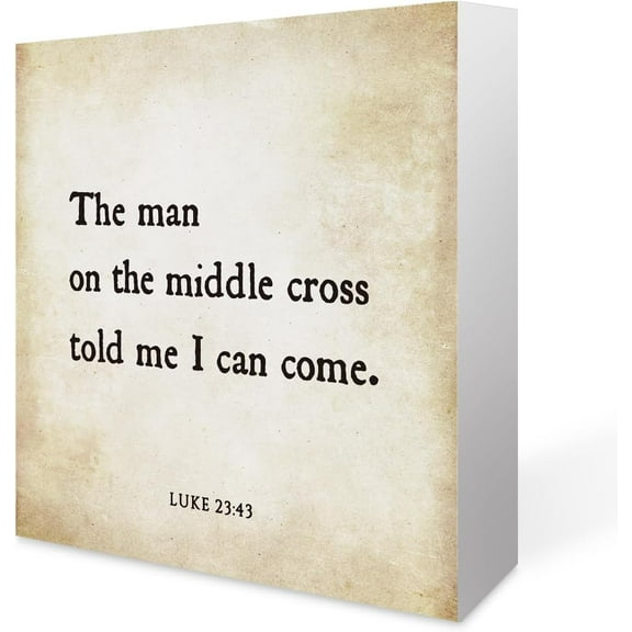 Zomyto 5x5 In Inspirational Bible Verse The Man on the Middle Cross Wooden Box Sign Luke 23:43 Rustic Scripture Wood Block Plaque