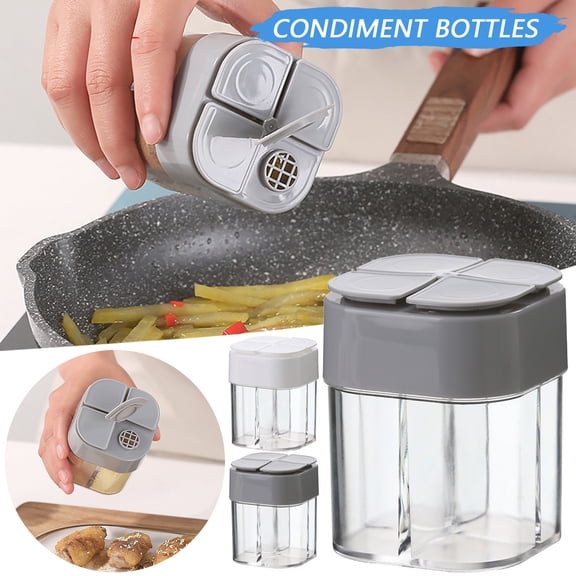 Lssam Spice Containers 4-in-1 Transparent Salt and Pepper Shakers with Filter for Lumps, Portable Travel Spice Kit for Camping, BBQ, Cooking and Home Kitchen Use