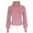 thumbnail image 3 of Liacowi Women Juniors Knitted Turtleneck Sweater Long Sleeve Zipped Pullover Retro Jumpers Tops Fall Loose Knitwear for Teen, 3 of 7