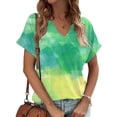 thumbnail image 2 of Jewelreauty Women's Casual V Neck Shirts Summer Short Sleeve Tie-Dye Tunic Tops 2025 Loose Tee Blouses (2XL, Green), 2 of 5