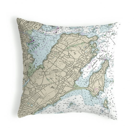 Betsy Drake KS13275MH 12 x 12 in. Marblehead, MA Nautical Map Non-Corded Indoor & Outdoor Pillow