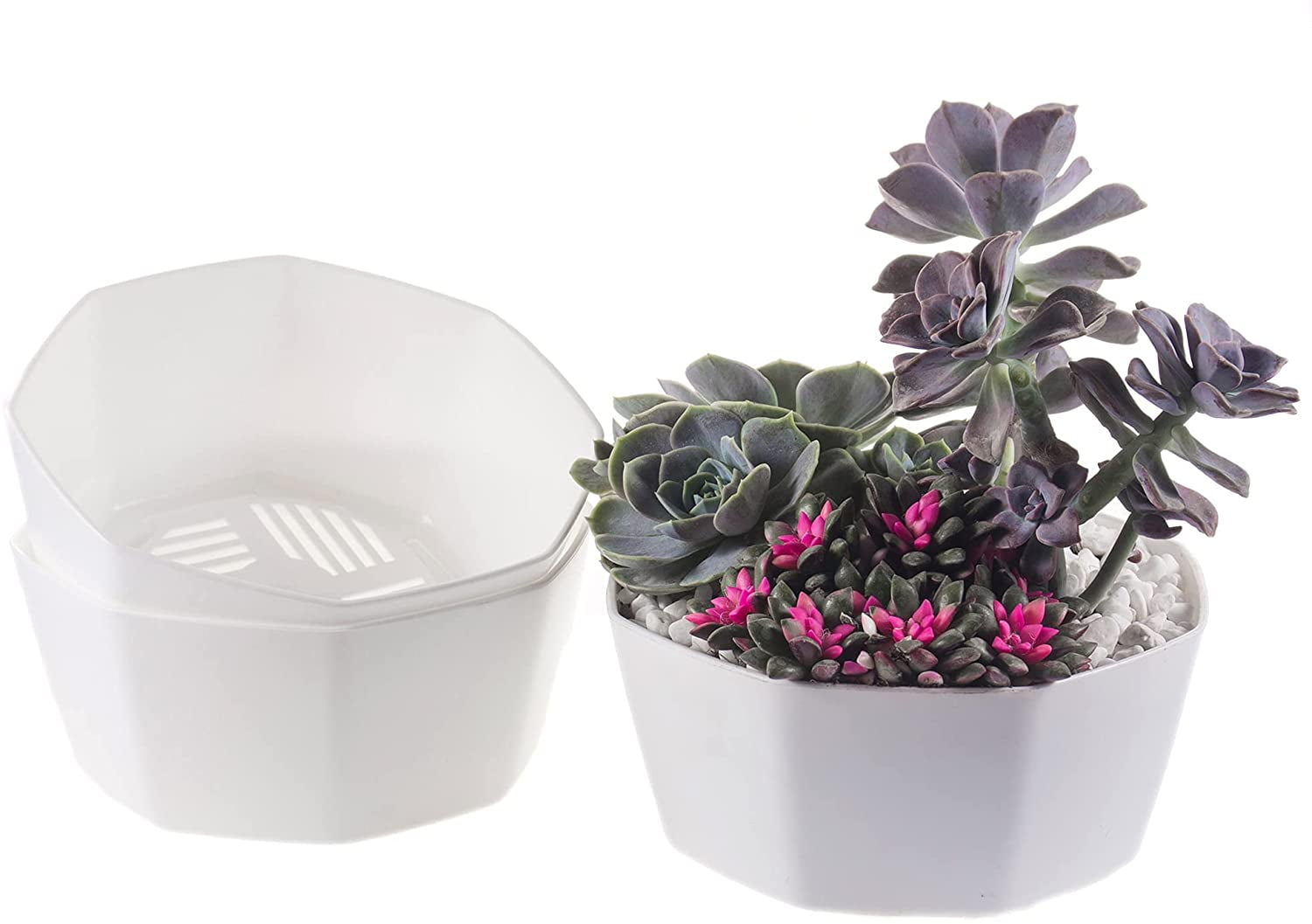 3 Pack Grey Flower Pots Outdoor Indoor Garden Planters, Plant