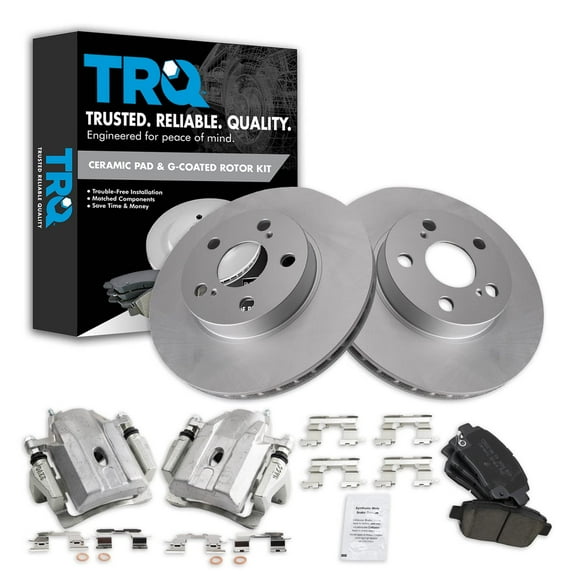 TRQ Front Brake Pad & Rotor Kit Brake Caliper Brake Pads Brake Rotor Ceramic Premium G-Coated Fits Select 2004-2008 Toyota Prius