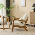 thumbnail image 2 of Modern Accent Chair, Mid-Century Solid Wood Arm Chair, Upholstered Reading Chair with Lumbar Pillow, Sofa Side Chairs for Living Room Bedroom Guest Room, Beige/C, 2 of 8