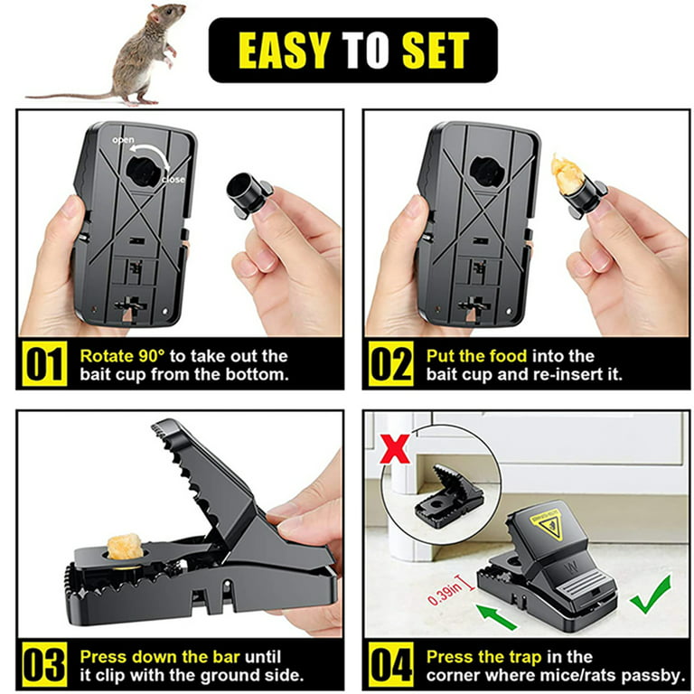  Qualirey Mouse Traps Indoor for Home Mice Trap Rat Traps Indoor  with Yellow Detachable Bait Cup, Green Small Mice Traps No See Kill That  Work for Home Mouse Catcher Safe