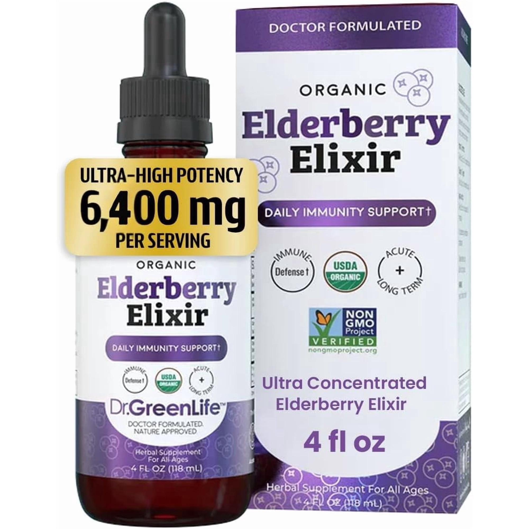 Dr. Green Mom Elderberry Syrup Organic — Elderberry Elixir for Babies, Toddlers & Kids — Cold & Flu Organic Liquid Drops — No Honey — High Potency — Newborn Infant Immune Support & Boost — 4 fl. oz