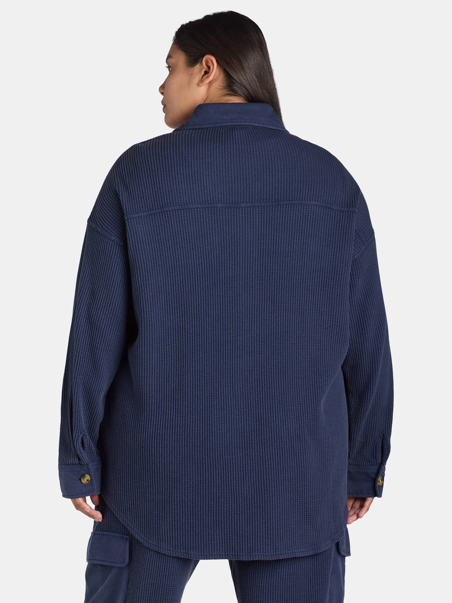 Terra & Sky Women's Plus Size Button Down Waffle Knit Shacket, 0X-4X