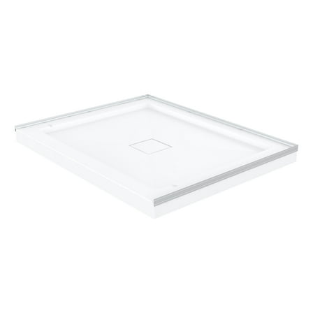 Marquette 42" x 34" Single or Double-Threshold Shower Pan Base with Center Drain and Removable Flange in Glossy White