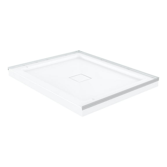 Marquette 42" x 34" Single or Double-Threshold Shower Pan Base with Center Drain and Removable Flange in Glossy White