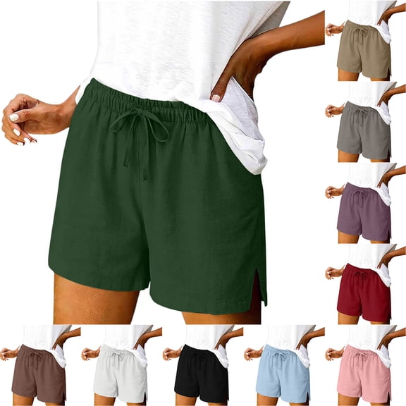 Kojanyu Women's Drawstring Casual Running Shorts with Side Slit, 2026 Elastic Waist Pocketed Summer Beach Shorts, S-XXL