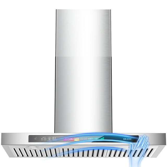 Campana extractora de pared de 76 cm, 25.5 m³/min con control por voz/gestos/táctil, acero inoxidable ducted, ventilador de 4 velocidades, modo memoria, luces ajustables