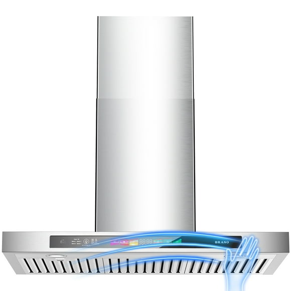 Campana extractora de pared de 76 cm, 25.5 m³/min con control por voz/gestos/táctil, acero inoxidable ducted, ventilador de 4 velocidades, modo memoria, luces ajustables