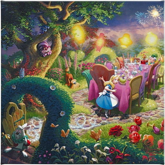 Thomas Kinkade Disney Mad Hatter's Tea Party 14 x 14 Gallery Wrapped Canvas