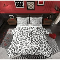 Feelyou Fashion Leopard Print Twin Bedding Sets 7-Piece for Kids, Cartoon Cheetah Animal Bedding Comforter Set, Grey Polka Dots Reversible Sheet Sets, Ultra Soft Home Decor